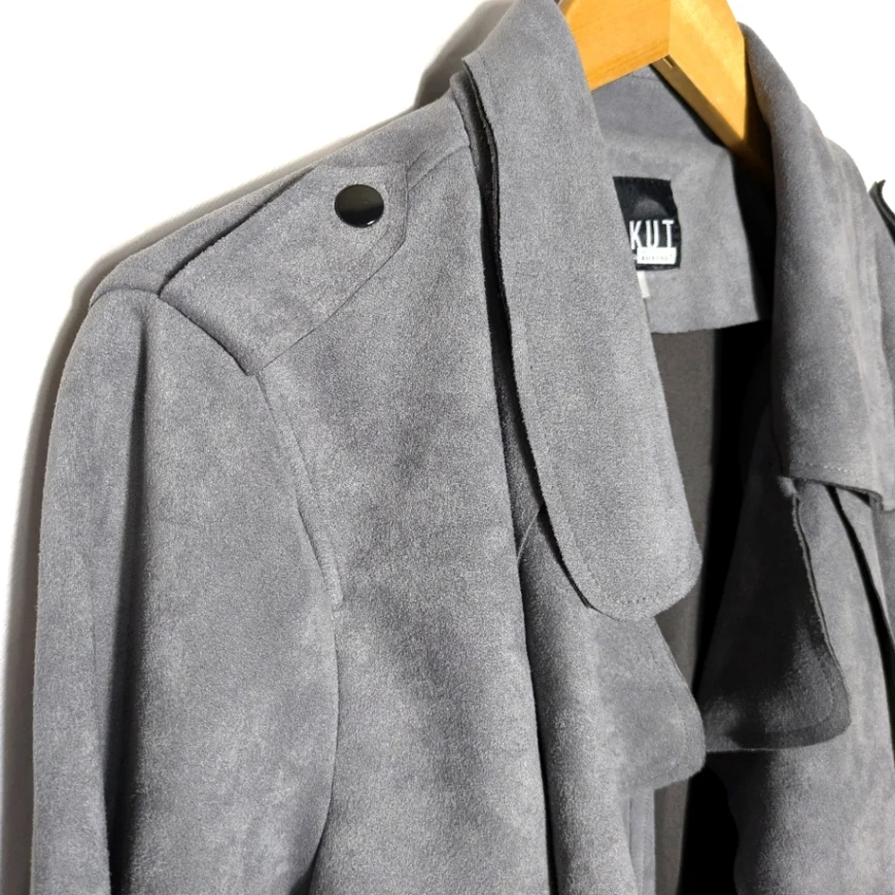 Women's Kut from the Kloth Jacee Draped Gray Faux Suede‎ Moto Jacket | Size XL
